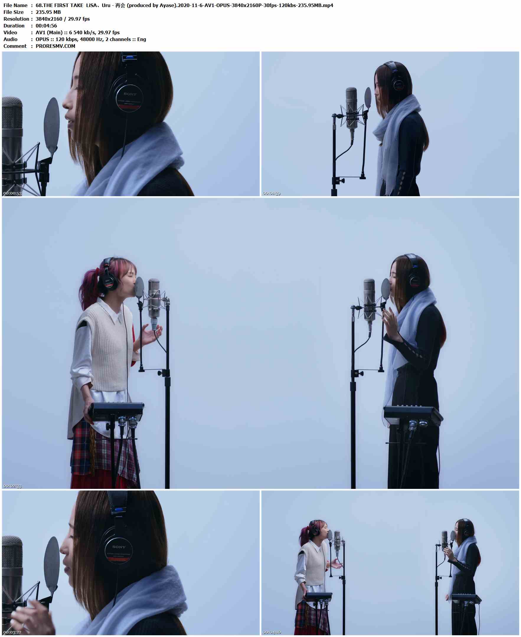 68.THE FIRST TAKE LiSA&Uru - 再会 (produced by Ayase).2020-11-6-AV1-OPUS-3840x2160P-30fps-120kbs-235.95MB官方MV_高清MV